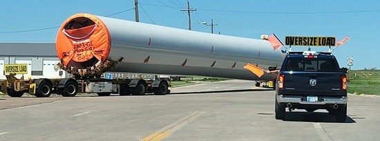 Windmill tube being transported on Highway 36