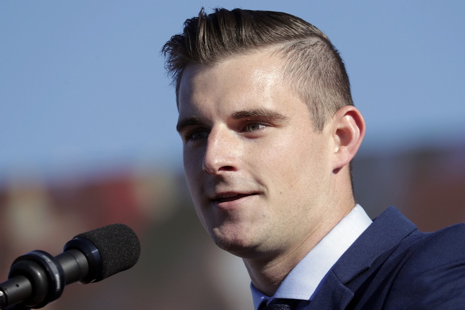 FILE - Bo Hines, Republican candidate for North Carolina's 13th Congressional District, speaks at former President Donald Trump's rally in Wilmington, N.C. on Sept. 23, 2022. Hines faces Democrat Wiley Nickel in the Nov. 8, 2022 general election. (AP Photo/Chris Seward, File)