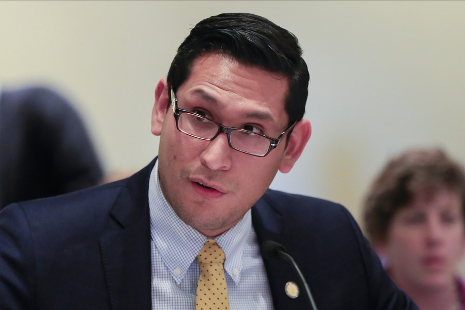 FILE - Nebraska state Sen. Tony Vargas of Omaha speaks at an Education Committee hearing in Lincoln, Neb., Jan 30, 2017. Vargas is running for a House seat in the Nov. 8 election. (AP Photo/Nati Harnik, File)