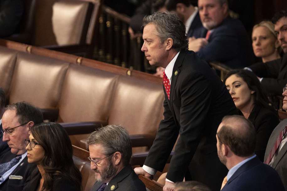 Rep. Andy Ogles (R-Tenn.) stands to announce his vote for Rep. Kevin McCarthy (R-Calif.) during the fourth day of the House speakership election at the U.S. Capitol Jan. 6, 2023. (Francis Chung/POLITICO via AP Images)