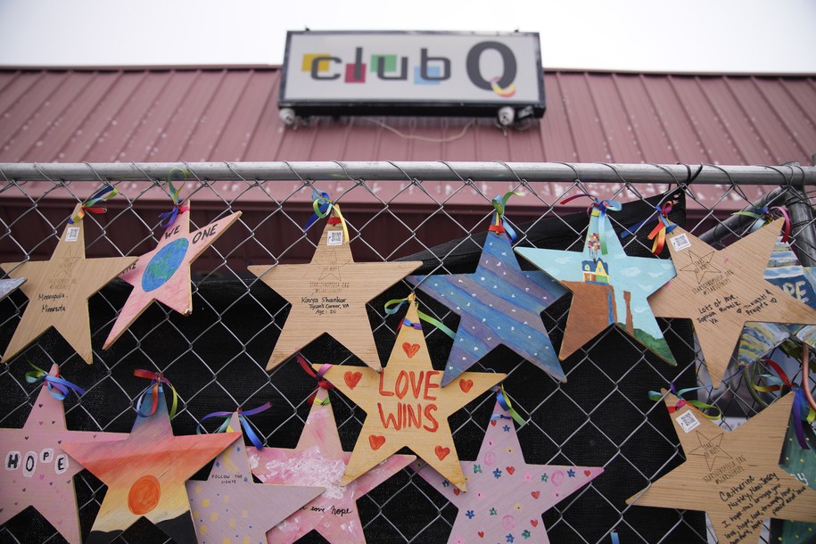 Exterior view of Club Q Wednesday, Feb. 22, 2023, in Colorado Springs, Colo. A Navy sailor grabbed the barrel of a gunman’s rifle and an Army veteran rushed in to help as they ended the deadly mass shooting at the gay nightclub in November, a police detective testified Wednesday. (AP Photo/David Zalubowski)