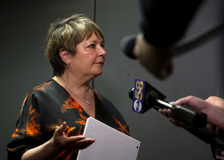 FILE - Milwaukee County Judge Janet Protasiewicz speaks to the media after addressing the Wisconsin Counties Association Legislative Conference at the Madison Concourse Hotel in Madison, Wis., March 1, 2023. The lines of attack in Wisconsin's high stakes race for Wisconsin Supreme Court are broadening beyond abortion with three weeks to go in the contest. Democratic-endorsed candidate Protasiewicz, who initially focused largely on abortion, is now going after her Republican-backed challenger Dan Kelly over work he did for the GOP, critical statements he made on Social Security and other issues. (Samantha Madar/Wisconsin State Journal via AP, File)