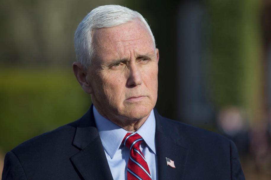 Former Vice President Mike Pence speaks to reporters before the MockCon event at University Chapel at Washington and Lee University Tuesday, March 21, 2023, in Lexington, Va. (Scott P. Yates/The Roanoke Times via AP)