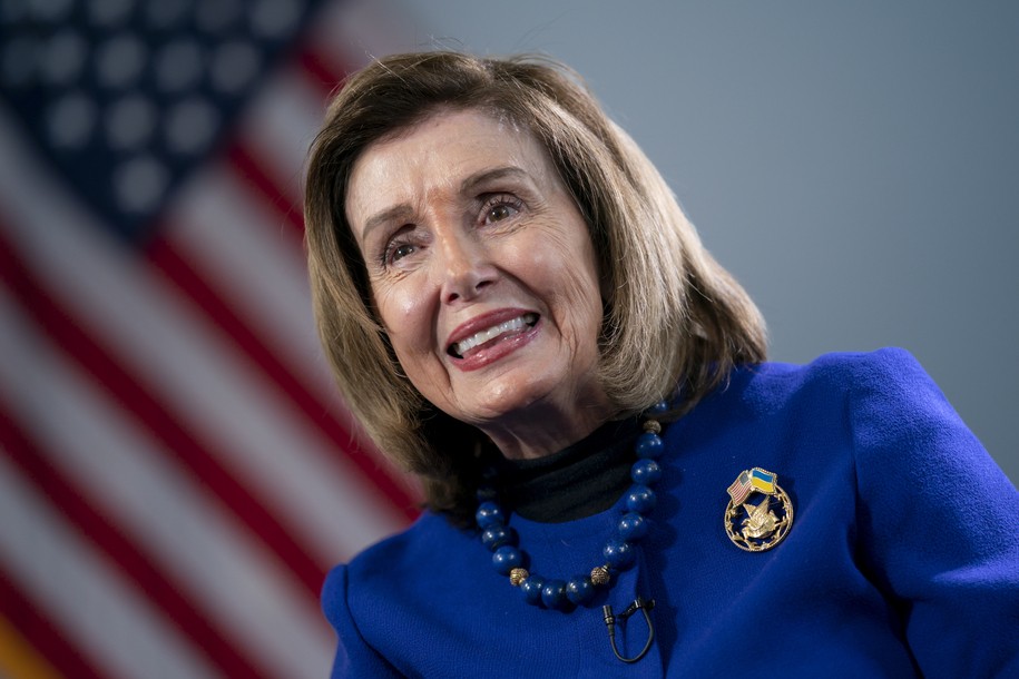 FILE - Former House Speaker Nancy Pelosi, D-Calif., talks to The Associated Press about her visit to Ukraine a year ago and her time as the Democratic leader in the House, at the Capitol in Washington, Wednesday, April 19, 2023. Pelosi said Friday, Sept. 8, that she will run for reelection to another term in Congress as Democrats work to win back the majority in 2024. (AP Photo/J. Scott Applewhite, File)