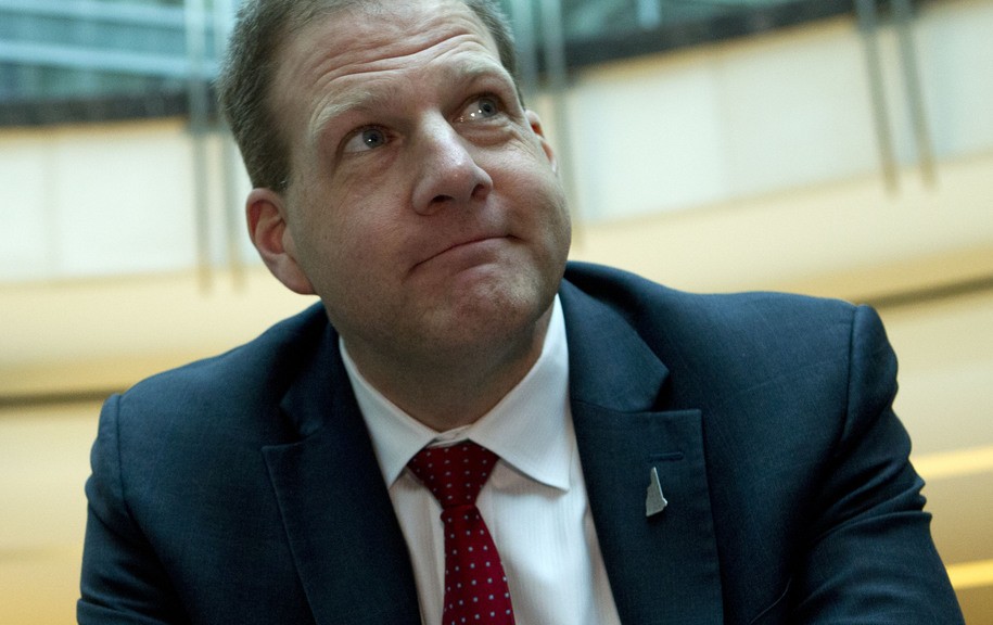 New Hampshire Gov. Chris Sununu speaks during an interview during the National Governors Association 2019 winter meeting in Washington, Saturday, Feb. 23, 2019. (AP Photo/Jose Luis Magana)