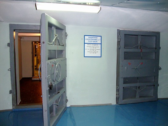 Blast-proof door to the "bunker" under the No. 1 administration building at Chernobyl Nuclear Power Plant, where senior plant staff met after the 1986 accident to coordinate responses to the emergency.