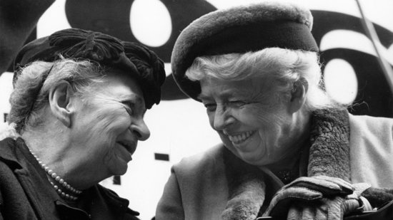 Former Secretary of Labor Frances Perkins, left, with Eleanor Roosevelt at the 50th anniversary commemoration of the Triangle Shirtwaist Fire in March, 1961.