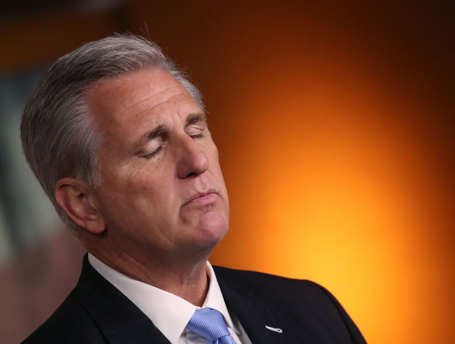 WASHINGTON, DC - MAY 23: House Minority Leader Kevin McCarthy (R) speaks  during his weekly news conference on Capitol Hill, May 23, 2019 in Washington, DC. McCarthy spoke about the Democrats and their efforts to impeach President Donald Trump. (Photo by Mark Wilson/Getty Images)