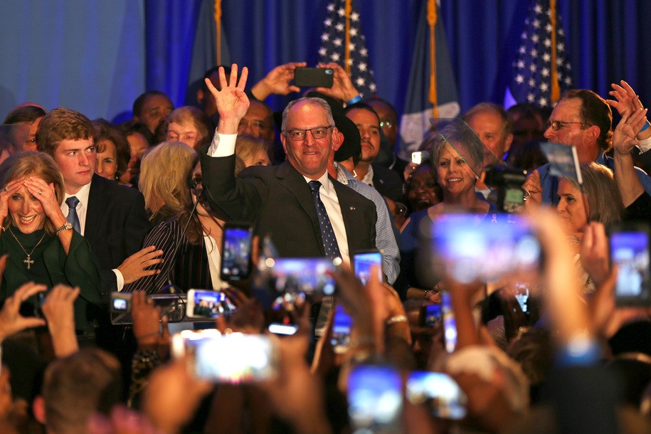 BATON ROUGE, LOUISIANA - NOVEMBER 16: Democratic incumbent Governor John Bel Edwards speaks to a crowd at the Renaissance Baton Rouge Hotel on November 16, 2019 in Baton Rouge, Louisiana. Gov. John Bel Edwards has reportedly been elected to a second term, defeating Republican businessman Eddie Rispone after being forced into a runoff election. (Photo by Matt Sullivan/Getty Images)