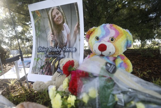 NORTH PORT, FL - SEPTEMBER 20: A makeshift memorial dedicated to missing woman Gabby Petito is located near City Hall on September 20, 2021 in North Port, Florida. A body has been found by authorities in Grand Teton National Park in Wyoming that fits the description of Petito, who went missing while on a cross-country trip with her boyfriend Brian Laundrie.  (Photo by Octavio Jones/Getty Images)