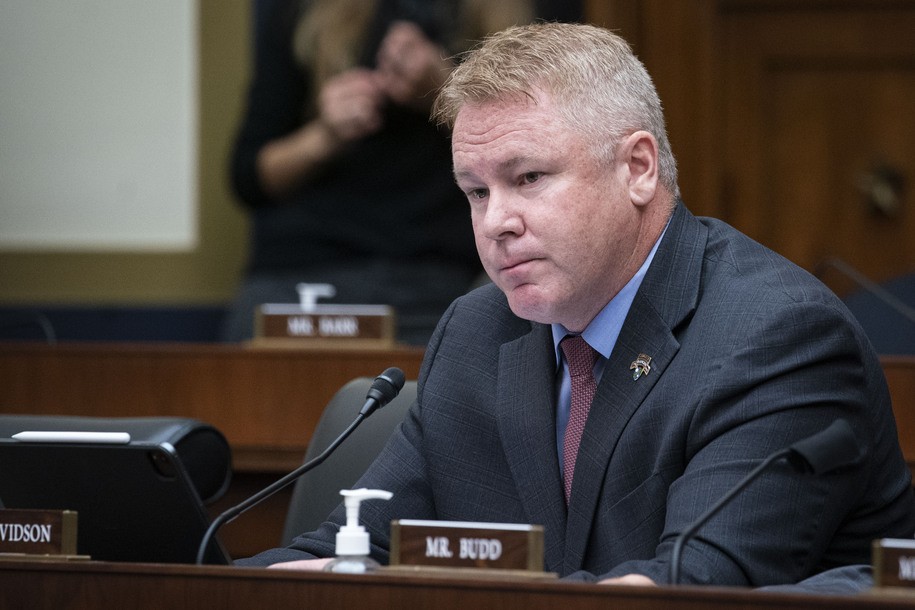 WASHINGTON, DC - SEPTEMBER 30: Representative Warren Davidson, a Republican from Ohio, listens at a House Financial Services Committee hearing on oversight of the Treasury Department and Federal Reserve coronavirus pandemic response on Capitol Hillon September 30, 2021 in Washington, DC. The Treasury secretary this week warned in a letter to congressional leaders that her department will effectively run out of cash around Oct. 18 unless Congress suspends or increases the debt limit. (Photo by Al Drago-Pool/Getty Images)