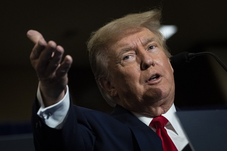 WASHINGTON, DC - JULY 26: Former U.S. President Donald Trump speaks during the America First Agenda Summit, at the Marriott Marquis hotel on July 26, 2022 in Washington, DC. Former U.S. President Donald Trump returned to Washington today to deliver the keynote closing address at the summit. The America First Agenda Summit is put on by the American First Policy Institute, a conservative think-tank founded in 2021 by Brooke Rollins and Larry Kudlow, both former advisors to former President Trump. (Photo by Drew Angerer/Getty Images)