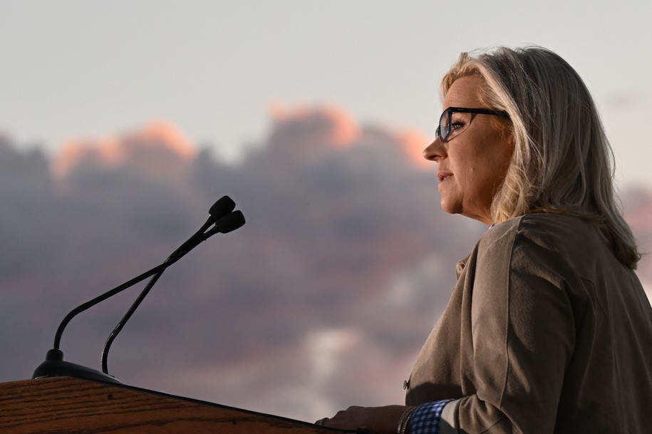 US Representative Liz Cheney (R-WY) speaks to supporters at an election night event during the Wyoming primary election at Mead Ranch in Jackson, Wyoming on August 16, 2022. - Republican dissident Liz Cheney lost her US Congress seat August 16 to an election-denying conspiracy theorist, US networks projected, in the latest signal of her party's disavowal of traditional conservatism in favor of Donald Trump's hardline 'America First' movement. (Photo by Patrick T. FALLON / AFP) (Photo by PATRICK T. FALLON/AFP via Getty Images)