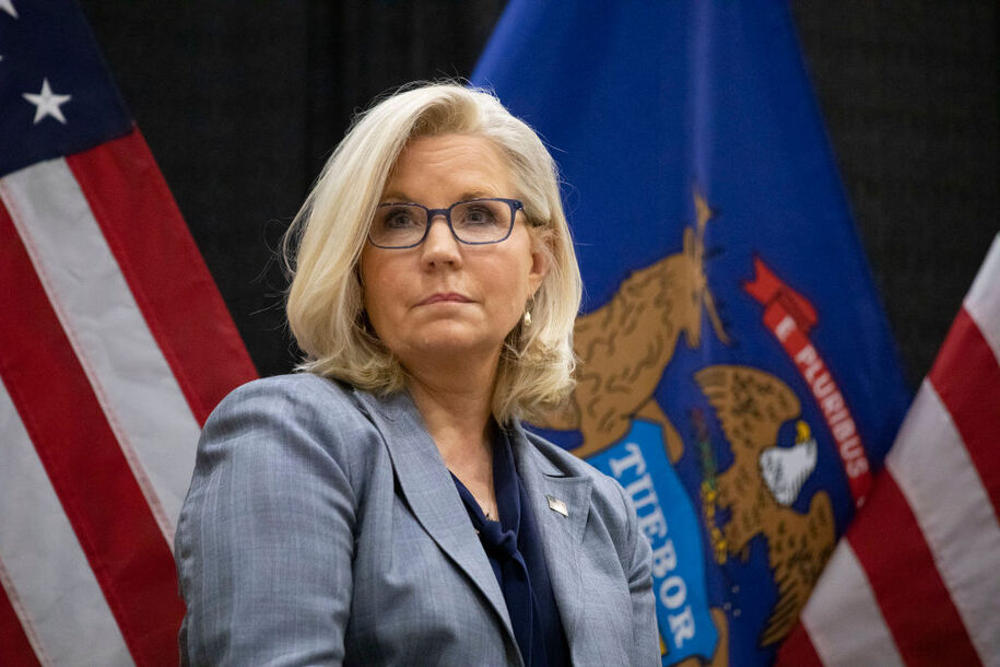 EAST LANSING, MI - NOVEMBER 01: Rep. Liz Cheney (R-WY) campaigns with Rep. Elissa Slotkin (D-MI) at an Evening for Patriotism and Bipartisanship event on November 1, 2022 in East Lansing, Michigan. This is the first time that the Republican Congresswoman has publicly endorsed a Democrat. Cheney was defeated in her August Wyoming Primary by her Republican rival Harriet Hageman, who recently endorsed Republican congressional candidate Tom Barrett, Elissa Slotkin's opponent, for Michigan's 7th District. (Photo by Bill Pugliano/Getty Images)