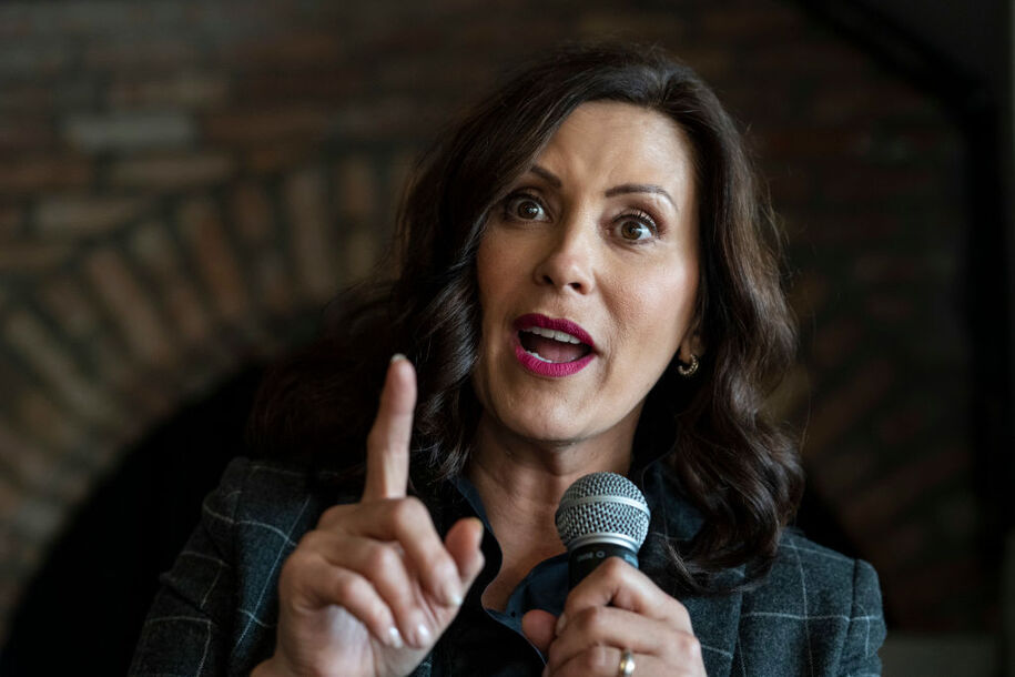 PONTIAC, MI - NOVEMBER 06: Michigan Governor Gretchen Whitmer speaks to supporters at a rally at the Crofoot Ballroom on November 6, 2022 in Pontiac, Michigan. Gov. Whitmer continues campaigning across the state of Michigan against Republican gubernatorial nominee Tudor Dixon ahead of the November 8 midterm election. (Photo by Sarah Rice/Getty Images)