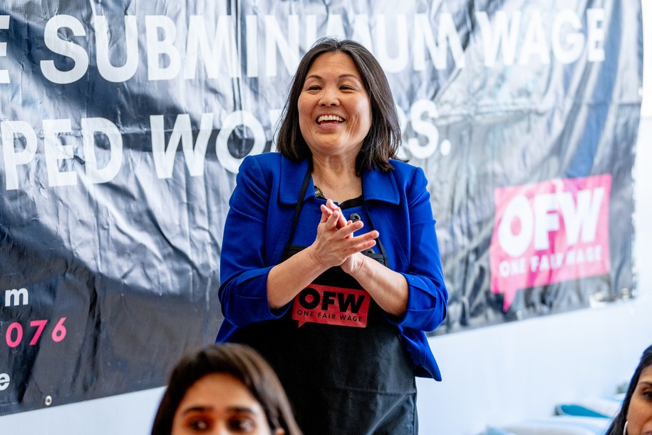 NEW YORK, NEW YORK - APRIL 11: Deputy Labor Secretary Julie Su speaks during a Learn About Worker Experiences event at the Skal restaurant in Brooklynon April 11, 2022 in New York City. (Photo by Roy Rochlin/Getty Images for One Fair Wage)