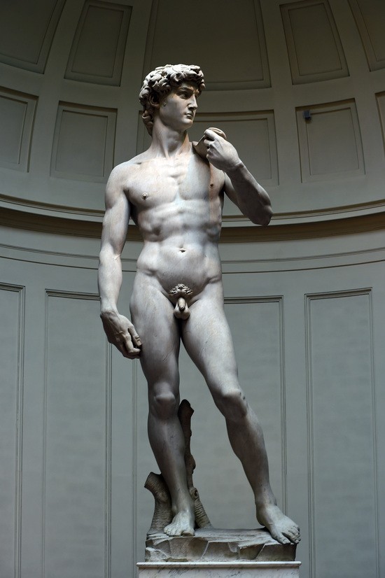 FLORENCE, ITALY - MAY 02: The David statue by italian rinascimental artist Michelangelo Buonarroti during the presentation of the celebrations for the 140th anniversary of the placement from Piazza della Signoria to the Gallerie dall&#39;Accademia on May 02, 2022 in Florence, Italy. (Photo by Roberto Serra - Iguana Press/Getty Images)