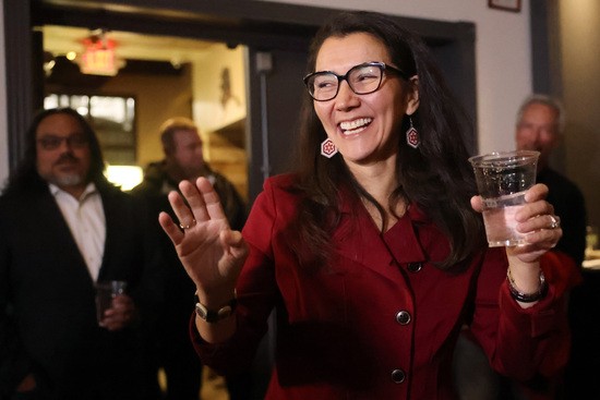 ANCHORAGE, ALASKA - NOVEMBER 08: Rep. Mary Peltola (D-AK) speaks to supporters at a watch party on November 08, 2022 in Anchorage, Alaska. Rep. Mary Peltola (D-AK) is running against former Republican Gov. Sarah Palin and others in Alaska's at-large congressional district. (Photo by Spencer Platt/Getty Images)