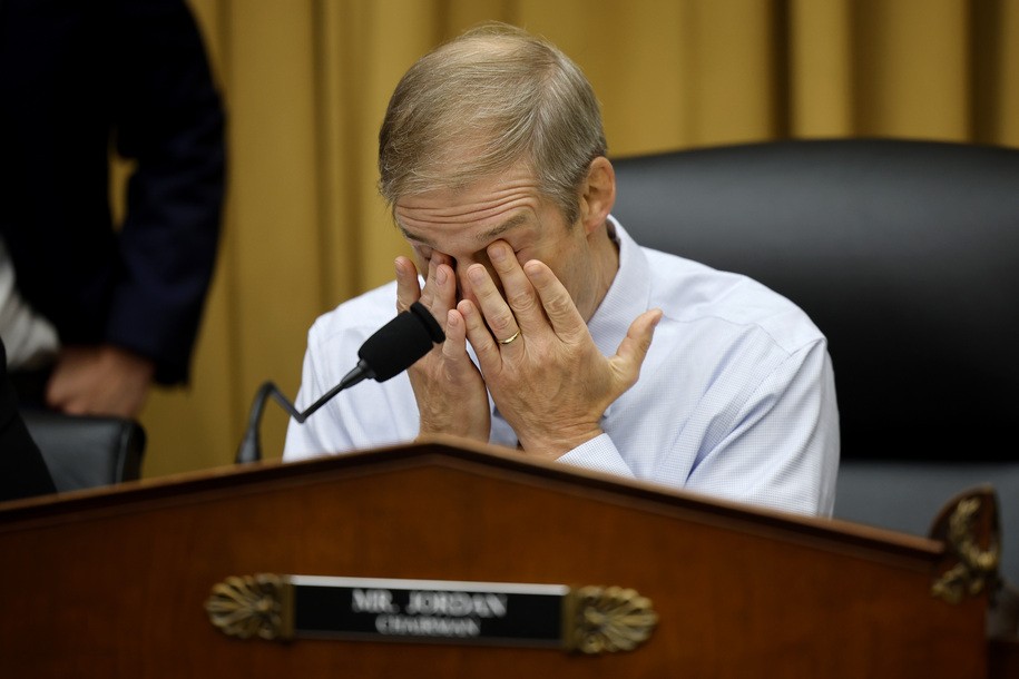 WASHINGTON, DC - JUNE 21: House Judiciary Committee Chairman Rep. Jim Jordan (R-OH) takes his seat during a hearing with Special Counsel John Durham in the Rayburn House Office Building on June 21, 2023 in Washington, DC. Durham was tasked by former Attorney General William Barr and the Trump administration to investigate the origins of the FBI's investigation into Russian interference in the 2016 U.S. elections. After four years of work, Durham's report highlighted FBI agents withholding key information from judges, disregarded reasons not to investigate Trump's campaign and yielded only one conviction - a guilty plea from a little-known FBI employee - and two acquittals at trial. (Photo by Chip Somodevilla/Getty Images)