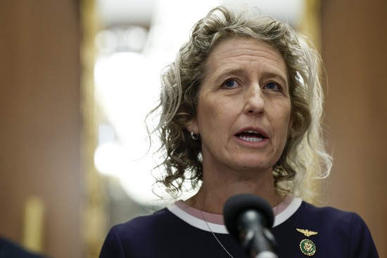 WASHINGTON, DC - JULY 14: Rep. Jen Kiggans (R-VA) speaks to reporters during a news conference after the passage of the National Defense Authorization Act (NDAA) at the U.S. Capitol Building on July 14, 2023 in Washington, DC. The House of Representatives narrowly passed the controversial $886 billion NDAA containing Republican-backed amendments limiting abortion access in the military in a 219-210 vote. (Photo by Anna Moneymaker/Getty Images)