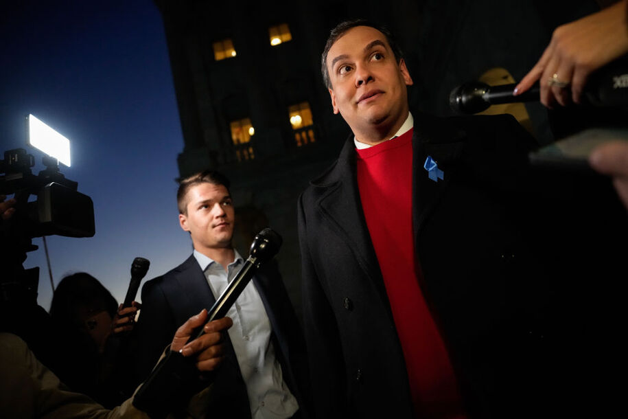 WASHINGTON, DC - NOVEMBER 01: Rep. George Santos (R-NY) speaks to reporters outside the U.S. Capitol before the House votes on his explosion resolution November 1, 2023 in Washington, DC. On Wednesday evening, Congress will vote on a resolution introduced by five fellow New York Republicans to expel Rep. Santos. (Photo by Drew Angerer/Getty Images)