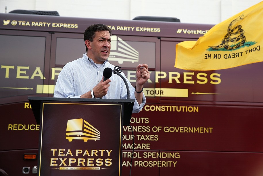 BILOXI, MS - JUNE 22:  Republican candidate for U.S. Senate, Mississippi State Sen. Chris McDaniel (L) speaks during a Tea Party Express campaign event at outside of a Hobby Lobby store on June 22, 2014 in Biloxi, Mississippi.  Tea Party-backed Republican candidate for U.S. Senate Chris McDaniel, a Mississippi state senator, is locked in a tight runoff race with incumbent U.S. Sen Thad Cochran (R-MS) who failed to win the nomination in the primary election.  (Photo by Justin Sullivan/Getty Images)