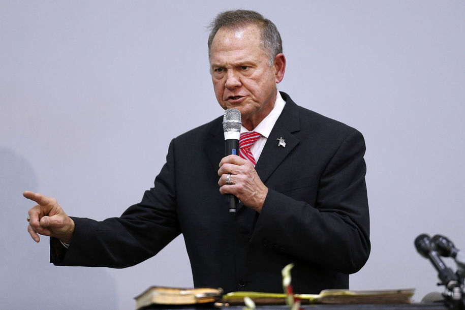 JACKSON, AL - NOVEMBER 14:  Republican candidate for U.S. Senate Judge Roy Moore speaks during a campaign event at the Walker Springs Road Baptist Church on November 14, 2017 in Jackson, Alabama. The embattled candidate has been accused of sexual misconduct with underage girls when he was in his 30s.  (Photo by Jonathan Bachman/Getty Images)