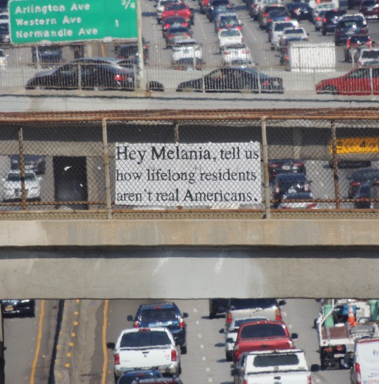 Hey Melania sign over I-10