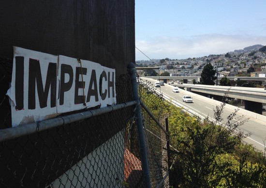 Impeach sign next to 280 flyaway ramp.