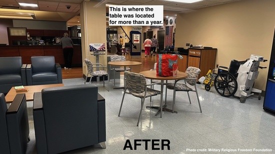 After photo of lobby showing where table had been