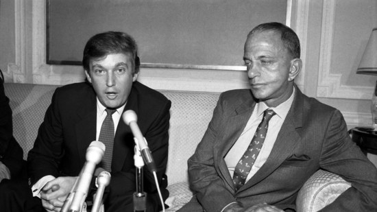 Roy Cohn and Donald Trump at a news conference in 1984