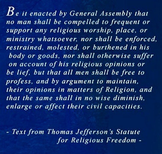 Paragraph from Thomas Jefferson's Statue for Religious Freedom