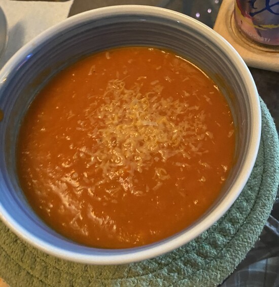 bowl of creamy white bean and tomato soup