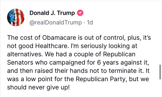 Trump post about repealing Obamcare