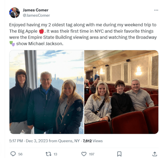 Rep. James Comer with two of his children.