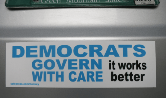 "Democrats Govern With Care" bumper sticker