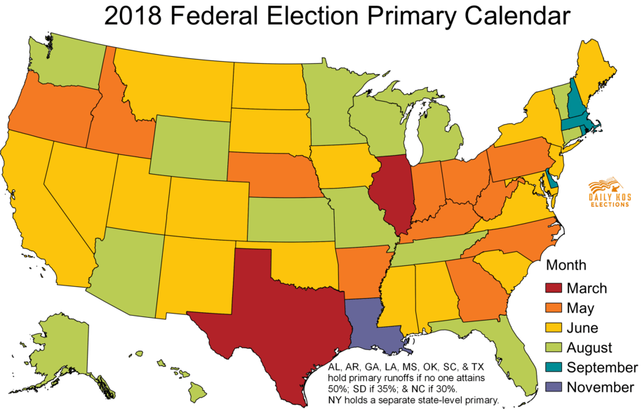 Map of 2018 primary dates