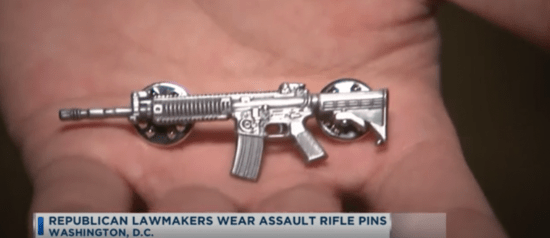 Republican lawmakers seen wearing AR-15 lapel pins in the House.